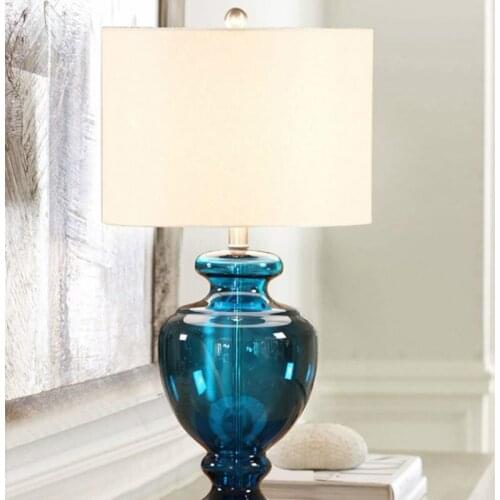 Free Shipping Blue Gourd Vase Glass Table Lamp for Living Room Bedroom Bedside Lamp 220v 110v EU Plug Art Deco MJ1026