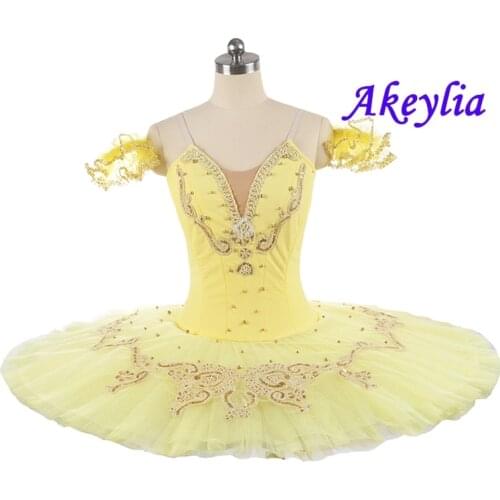 Pale Yellow Pancake tutu professional for girls Women Ballet Tutu Kids Paquita Classical Ballerina dress Skirt Stage Costume