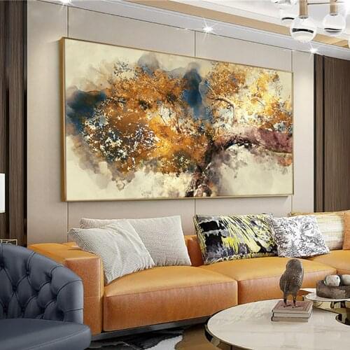 Large Size Hand Painted Abstract Oil Paintings On Canvas Gold Brown Tree Branch Pictures For Living Room Bedroom Wall Art Home