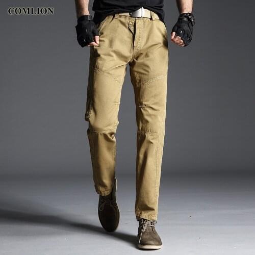COMLION Cargo Pants Men Casual Multi Pockets Military Large Size Tactical Pants Men New Arrival Long Trousers Straight Khaki F43