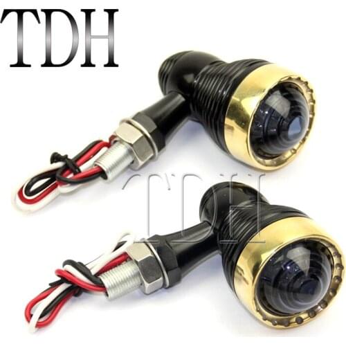 CNC 6061-T6 Aluminum Motorcycle Brass Bezel LED Bullet Turn Signal Indicator Light Universal For Harley Chopper