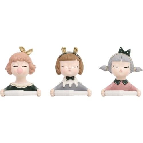 Resin Cute Girl Toilet Paper Holder Wall Mounted Roll Paper Towel Holder Tissue Tube Self Adhesive for Bathrooms