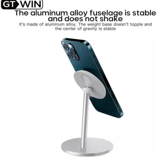GTWIN Mobile Phone Holder For Iphone12 Magnetic Wireless Charger Aluminum Alloy Holder Rotating Desktop Cooling Charging Stand