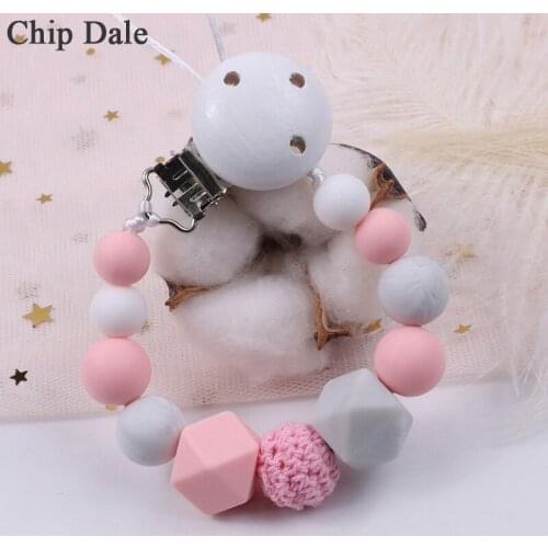 Chip Dale Baby Wooden Pacifier Clips Silicone Pacifier Chain Holder Baby Shower Gift Toy