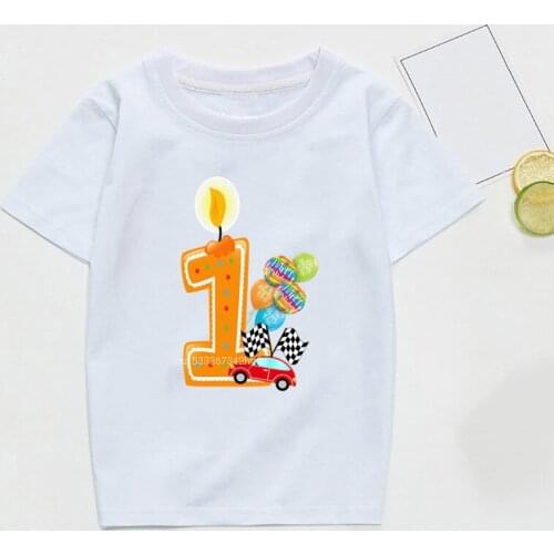 Boys Car Birthday Number Cartoon T Shirt Children Happy Birthday Candle Number Present T-shirt Boy&Girl Funny Gift Kid Tshirt