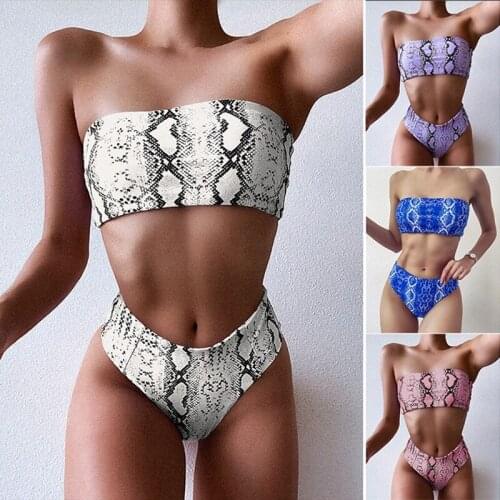 Hot kf-Serpentine 2 Piece Swimsuit Women Sexy Bikini Set Mid Waisted Bikini