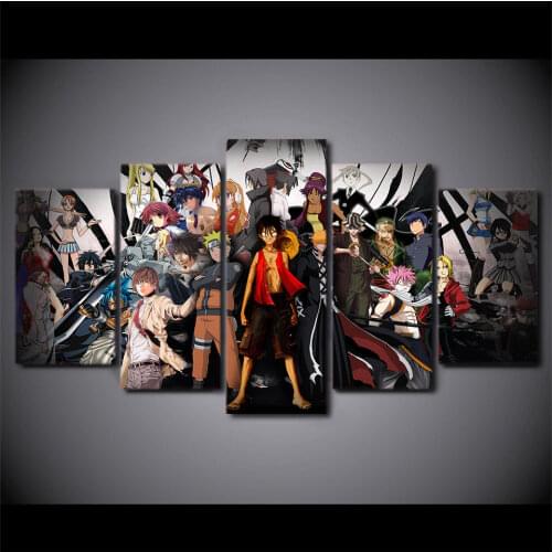 One Piece Anime Characters Luffy 5 Panel Wall Art Home Decor Pictures Posters Canvas HD Prints Paintings Living Room Decoration