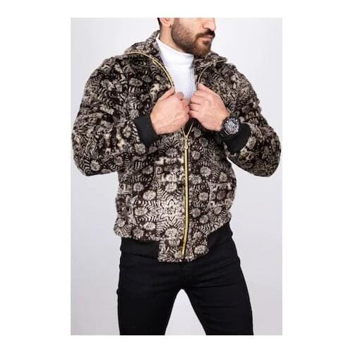 Brown Men 'S Long Sleeve Zipper Upright Collar Plush Coat