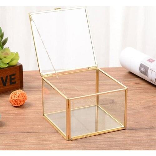 Square Opening Glass Geometry Garden Jewelry Boxs Mirror Jewelry Storage Box Eternal Flower Decoration Box Crafts