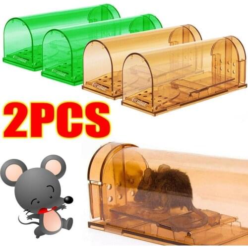 2pcs Green/Brown transparent No Kill Mouse Catcher Smart Humane mice Trap Indoor Outdoor Pest Control Kitchen Garden