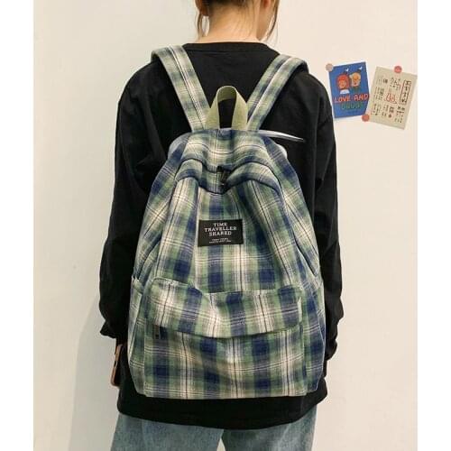 Multifunction Double Zipper Women Backpack Teenager Girls Laptop Backpack Student Shoulder Bag Korean Plaid Style Schoolbag 2021