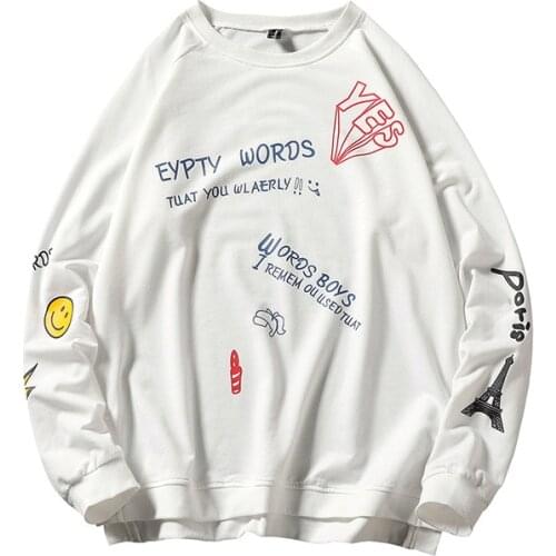 Men Funny Japanese Sweatshirts Streetwear 2020 Hip Hop O-Neck Hoodies Fashions Autumn Print White Hoodie Plus Size INS