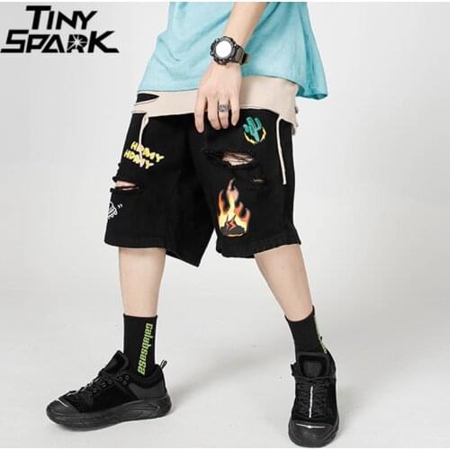 Men 2021 Hip Hop Cargo Shorts Streetwear Fire Flame Graffiti Harajuku Jogger Shorts Cotton Summer Track Short Pockets Loose