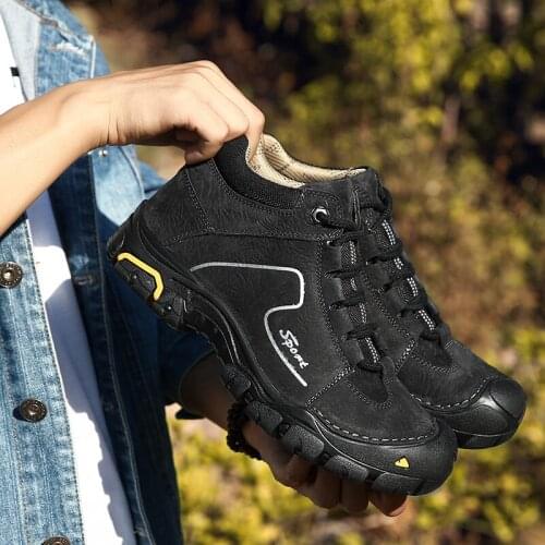 Natural Leather Men Boots Handmade Quality Hiking Shoes Man Warm Winter Outdoor Footwear Autumn Winter Male Casual Basic Boots