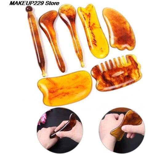 Natural Resin Beeswax Amber Guasha Scraper Face Neck Back Body Massage Scraping Tool SPA Therapy Massage Board