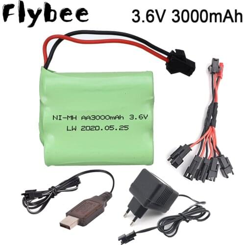 SM plug 3.6v 3000mah NiMH Battery with charger For Rc toy Car Tanks Trains Robot Boat Gun AA 2800mah 3.6v Rechargeable Battery