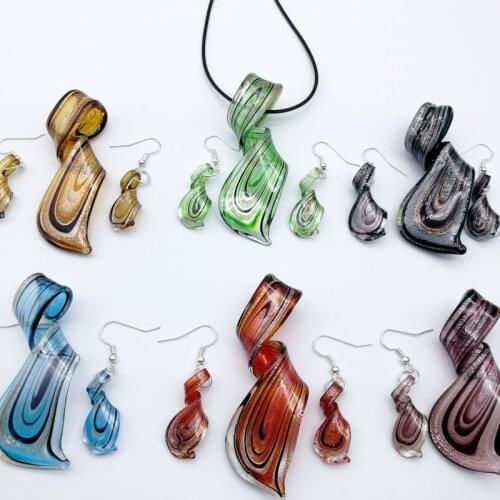 6 Sets Spiral Mix Colors Murano Lampwork Glass Necklace Earring Jewelry SetChinese Style Retro Handmade Personality Pendant