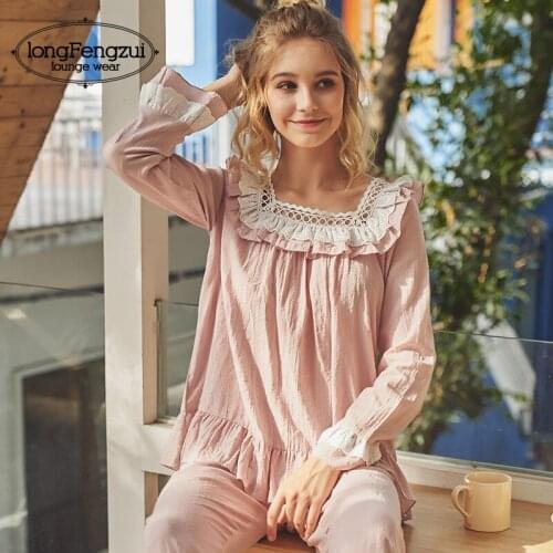 Pajamas Women Autumn And Winter New 100% Cotton Long-Sleeved Pajama Suit For Ladies Palace Style Korean Lounge Intimate Lingerie