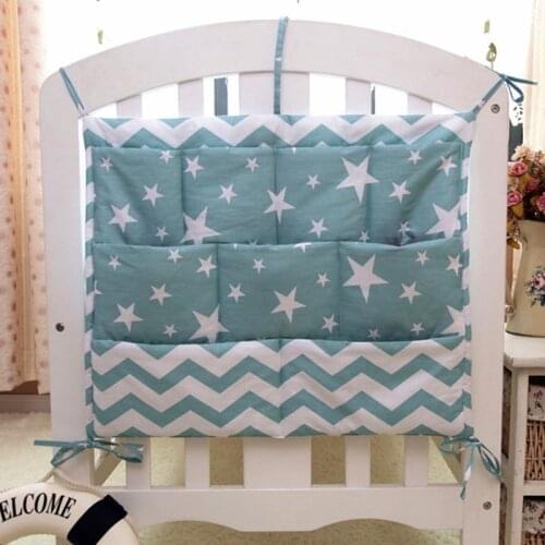 Grey Cotton Baby Bed Hanging Storage Bag Newborn Crib Diaper Organizer Toy Diaper Set 50*60CM Baby Pocket For Bedding Nursery