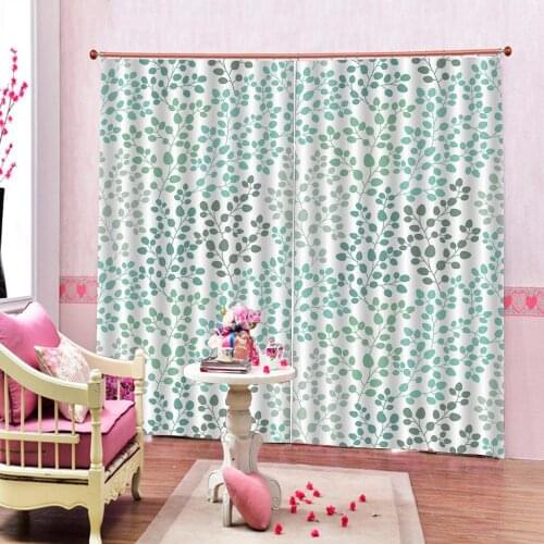 Custom Cartoon Green Leaf Home Decor Shower Curtain Print for Living room blackout Drapes