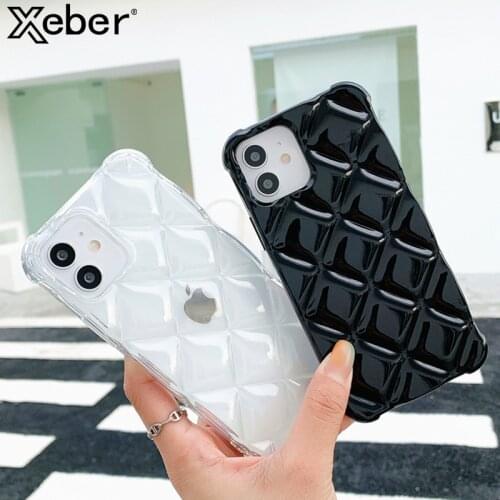 Luxury Brand 3D Diamond Lattice Phone Case For iPhone 12 Pro Max 11 Pro XS Max XR X 8 7 Plus SE Mini Candy Color Soft IMD Cover