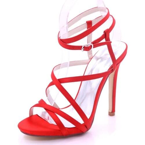 High Heels Satin Wedding Sandals Shoes Open Toe Ankle Buckle Strap Heeled Formal Evening Party Summer Ladies Sandals
