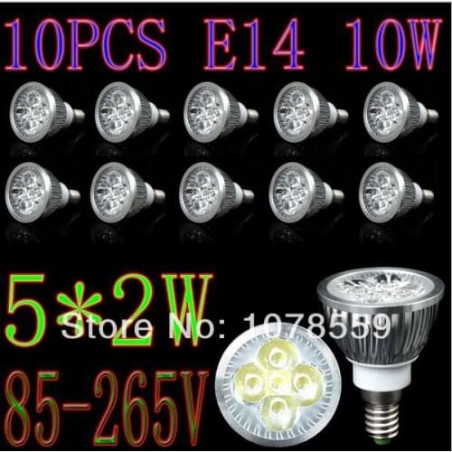 10PCS 5X2W E14 LED Lamp 10W spotlight Bulb Warm White White LED celling light down light lamp Epistar chip 85-265V Free Shpping