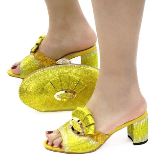Slippers Summer Design Nigerian Newest Fashion 2021 African Italian Classic Style Elegant Ladies Shoes and Bag in Yellow Color