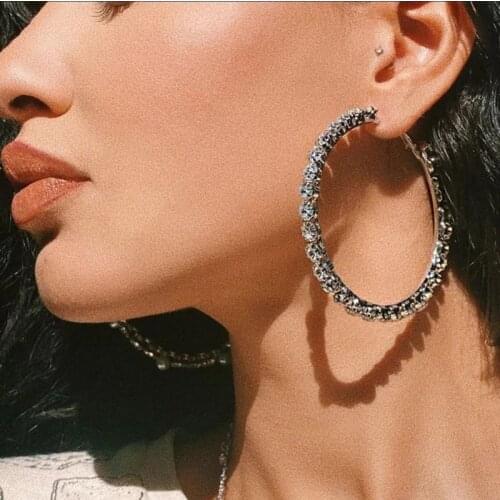 Trendy New Big Small Circle Crystal Hoop Earrings for Women Gold Silver Color Round Geometric Earrings Luxury Jewelry Party Gift