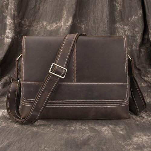 Vintage Crazy Horse Leather Mens Crossbody Bags Brand Designer Cowhide Shoulder Bags Luxury Genuine Men Business Messenger Bags