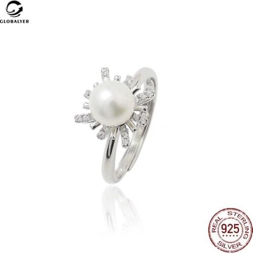 Rotating ring Female opening ring S925 silver inlaid 7-8mm pearl silver handle Womens jewelry Free shipping Womans gifts 698