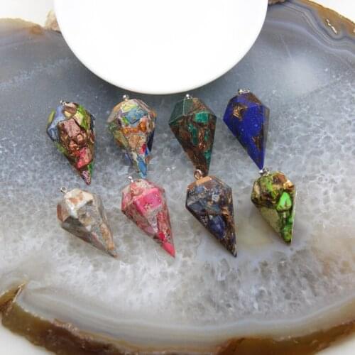 1pcs Natural Emperor Stone Taper Shape Pendant,Sea Sediment Imperial Jaspers Stick Points Pendulum Necklace DIY Jewelry Gift