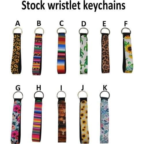 1pcs Cool Neoprene Wristlet Keychain Lanyard Key Tags Chains Key Chain Holder to Match Chapstick Holder Keychain 11style