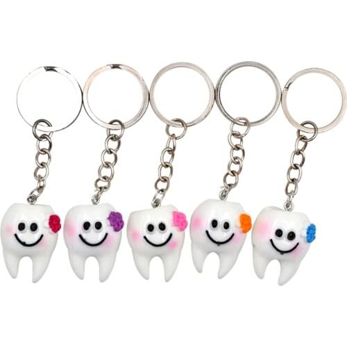 10pcs/set Lovely Cartoon Dental Simulation Tooth Pendant Keychain Women Girls Bag Hanging Tooth Model Shape Dental Clinic Gift