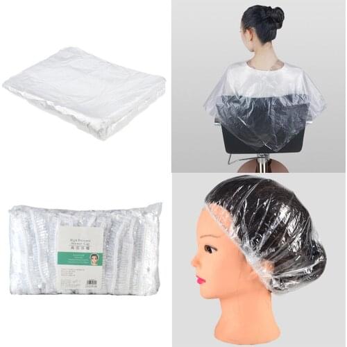 100x Waterproof Disposable Hair Cutting Cape Gowns Barber Capes w/ Caps