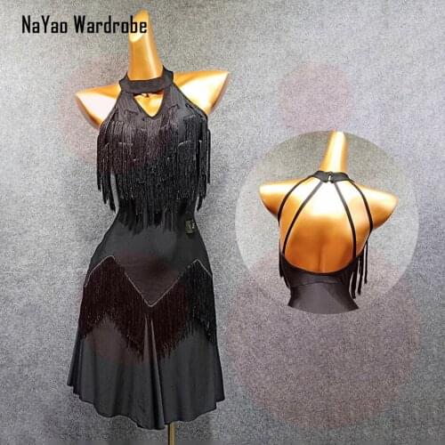 2020 New Arrival BY174 Tassel Bare Back Sexy Latin Dance Dress Women Performance Costume Latin Ballroom Dresses Latino Dancewear
