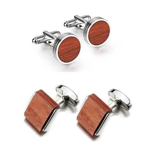 5pairs/lot Vintage Wooden Cufflinks Natural Wood Inlaid Cuff links Round Square Shape Business Style Mens Jewelry Wholesale