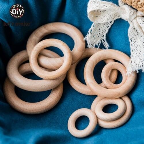 Let‘s Make 5pcs Beech Wood Rings 80/70/65/55mm Smooth Surface Natural Wooden Rodent Baby Teething Rings DIY Making Baby Bracelet