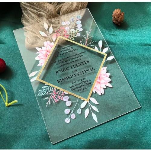 Free shipping 10pcs custom printing Acrylic wedding invitation,Acrylic invitation,,Acrylic Wedding Invites,Menu Cards