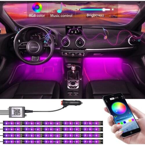 Car LED Lights Strip App Control RGB Neon Light Bar With Cigarette Lighter Music Sensor DIY Car Decoration Atmosphere Light 12V