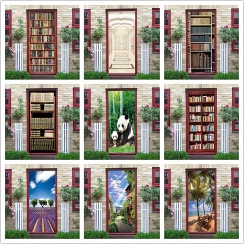 Library Natural Landscape Art Door Posters Self Adhesive PVC Waterproof Wall Stickers For Study Bedroom Home Decor Renew Mural