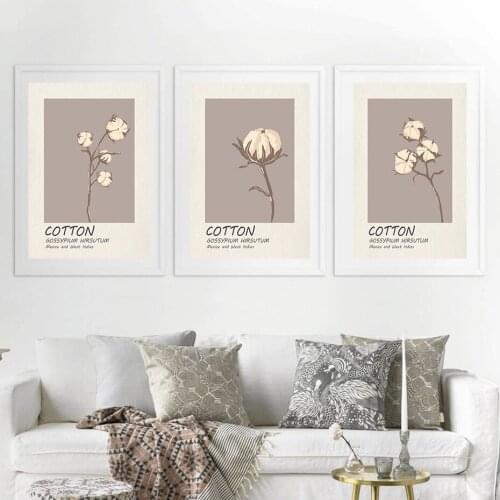 Boheme Cotton Flower Cavans Painting Wall Art Abstract Print Beige Gray Posters Minimalist Gifts for Bedroom Home Wall Decor