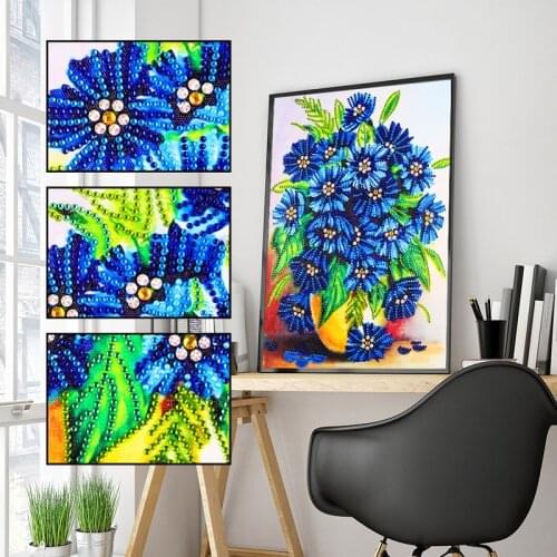 DIY 5D Diamond Painting Blue Daisy Flowers Embroidery Art Paint Bead Rhinestone Drill Picture Kits for Adults