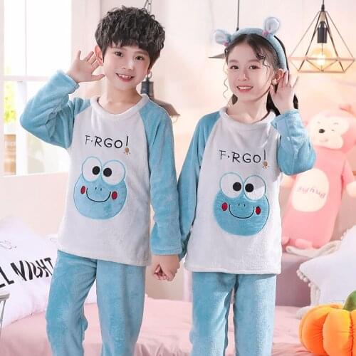 Flannel Kids Pajamas 2020 Autumn Winter Girl Boy Sleepwear Nightwear Baby Clothes Animal Cartoon Coral Fleece Childrens Pyjamas