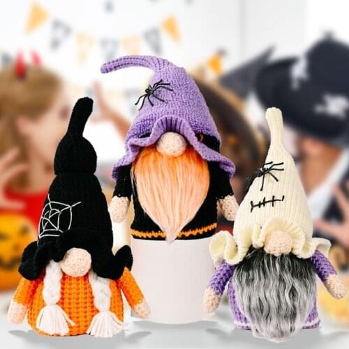 Halloween Gnome Knitting Spider Swedish Tomte Nisse Plush Handmade Home Farmhouse Kitchen Tiered Tray Decor F19B