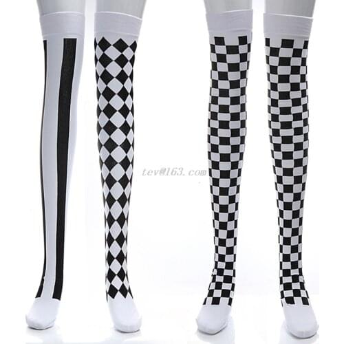 Clown Costume Black White Plaid Knee-High Long Socks Halloween Carnival Party