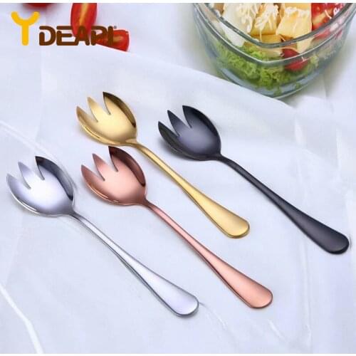 Ydeapi Gold Salad Spoon Fork 2PCS Salad Spoon Stainless Steel Cutlery Set Serving Spoon Set Colorful Unique Spoons