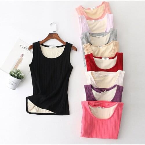 Womens Cotton Vest thermal Plush underwear O-Neck thick warm Elastic Shirt Winter Candy Color Lingerie Fashion Clothing