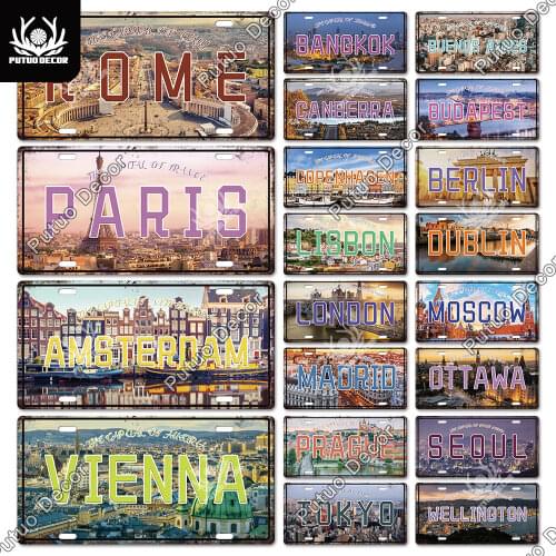 Putuo Decor Capital City Licenses Plate Decor Metal SIgn Tin Sign Plaque Metal Vintage Coffee Bar Pub Cafe Man Cave Decoration