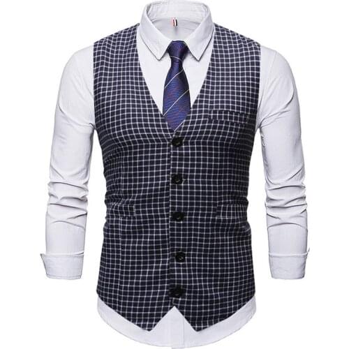 Mens Stripe Plaid Formal Blazer Vests Casual Single Breasted V-Neck Fashion M-4XL Male England Style Casual Vests